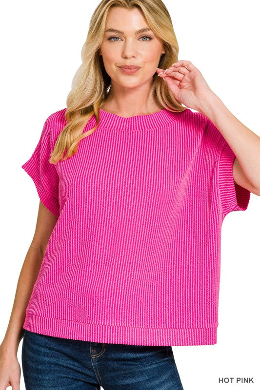 Hot Pink Pulse Ribbed Dolman Top