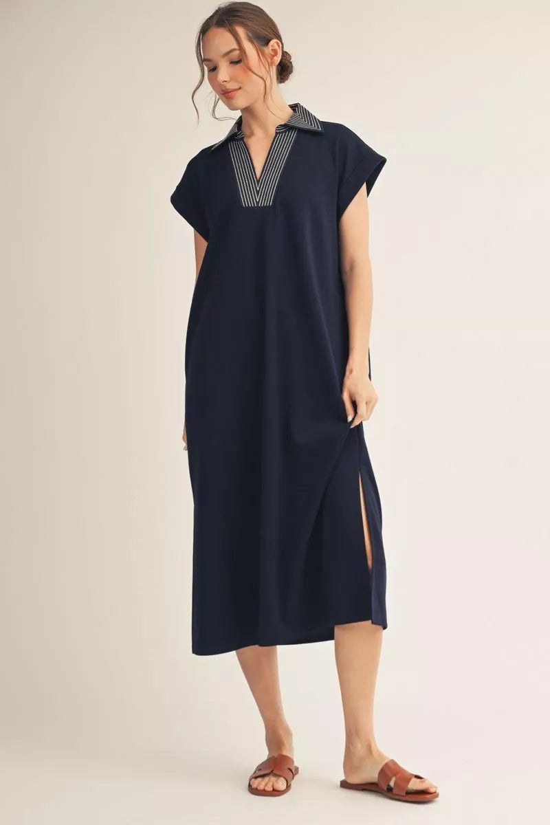 Jodifl Navy Long Luxe Dress with Detailed stitching