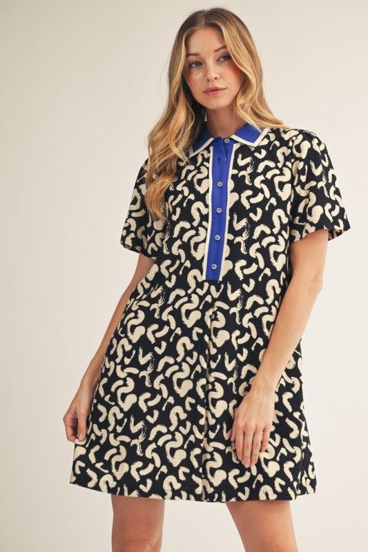 Jodifl Black White Pattern with Royal Trim
