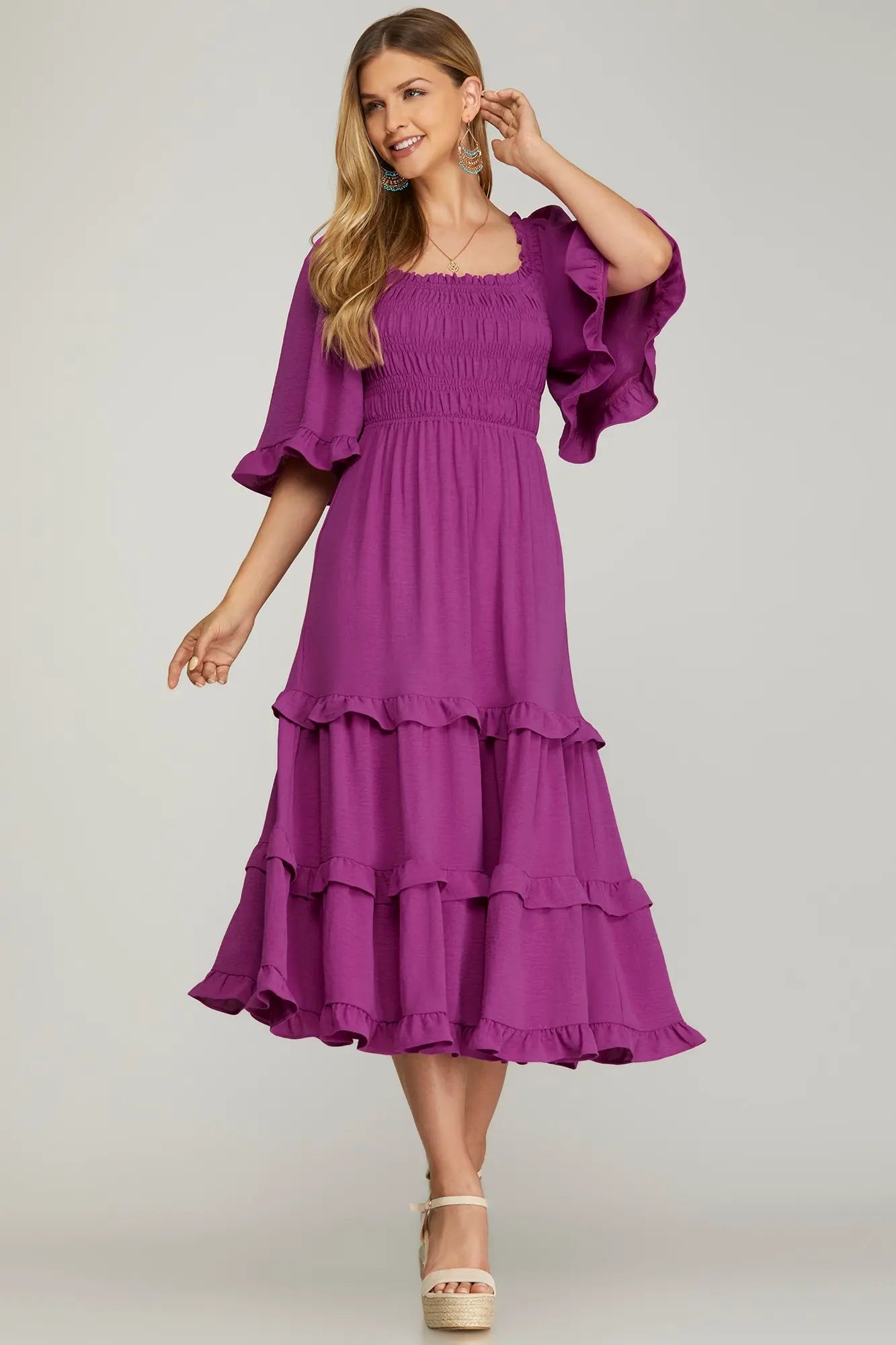 She + Sky Violet Smock Tiered Dress
