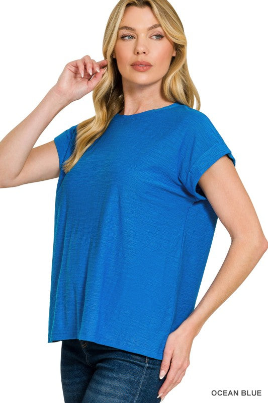 Zenana Blue cuff sleeve tshirt