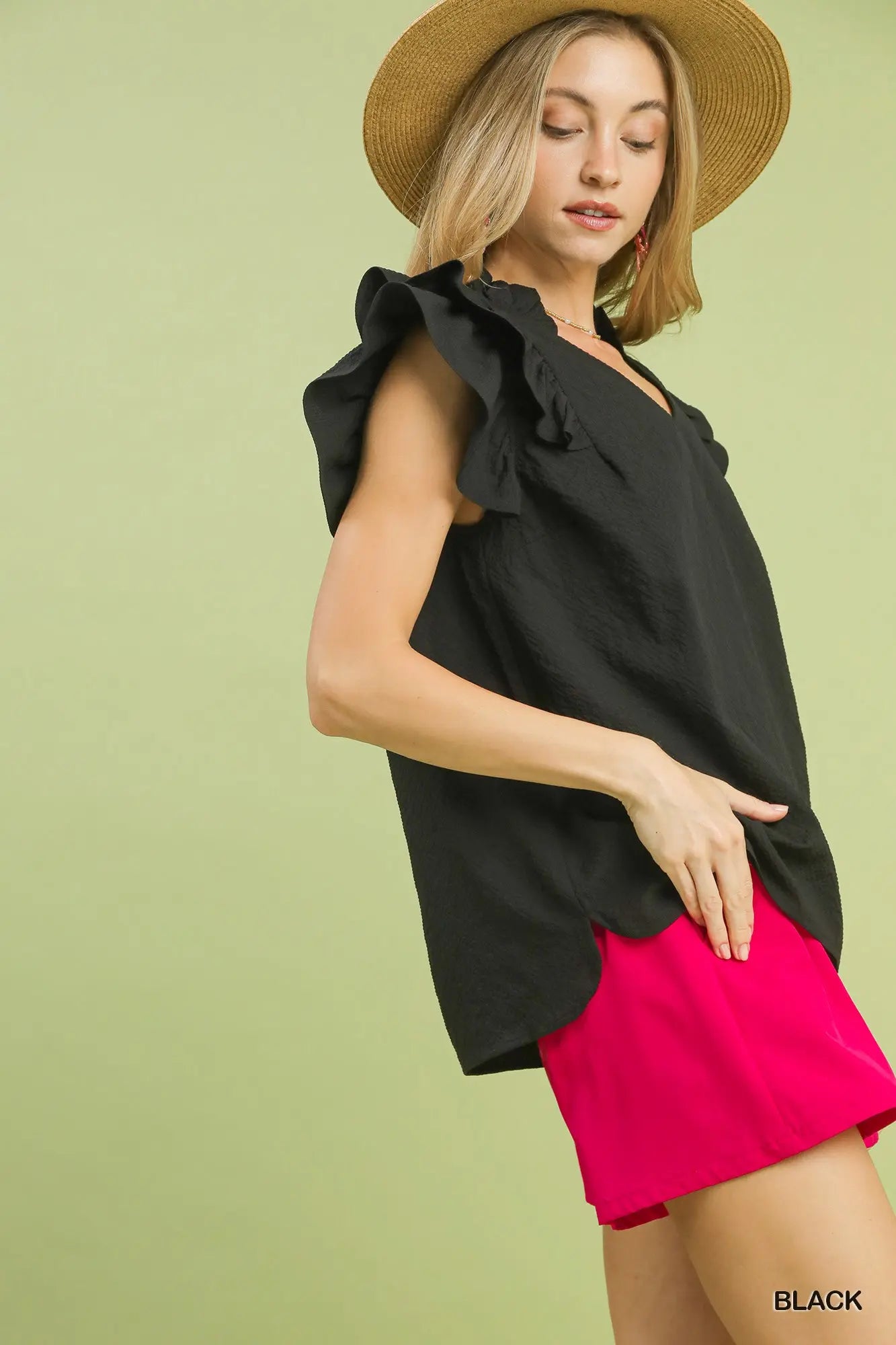 Umgee Black Shoulder Ruffle Top