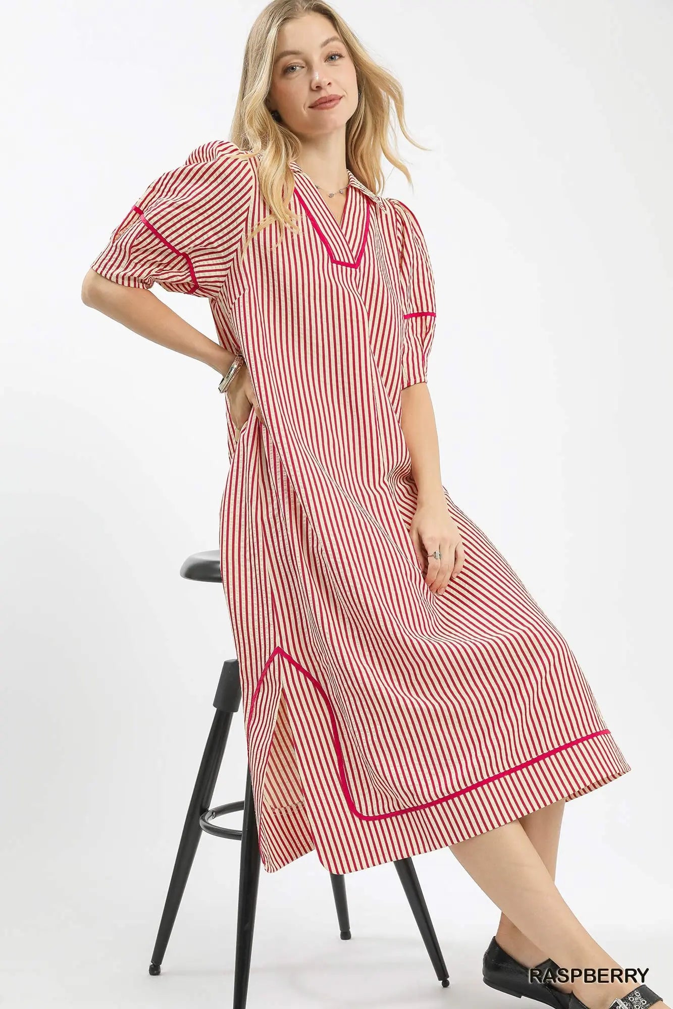 Umgee Raspberry Stripe Long Dress