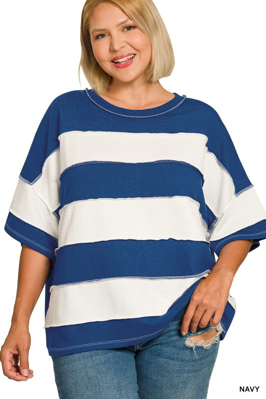 Zenana Plus French Terry Stripe Top