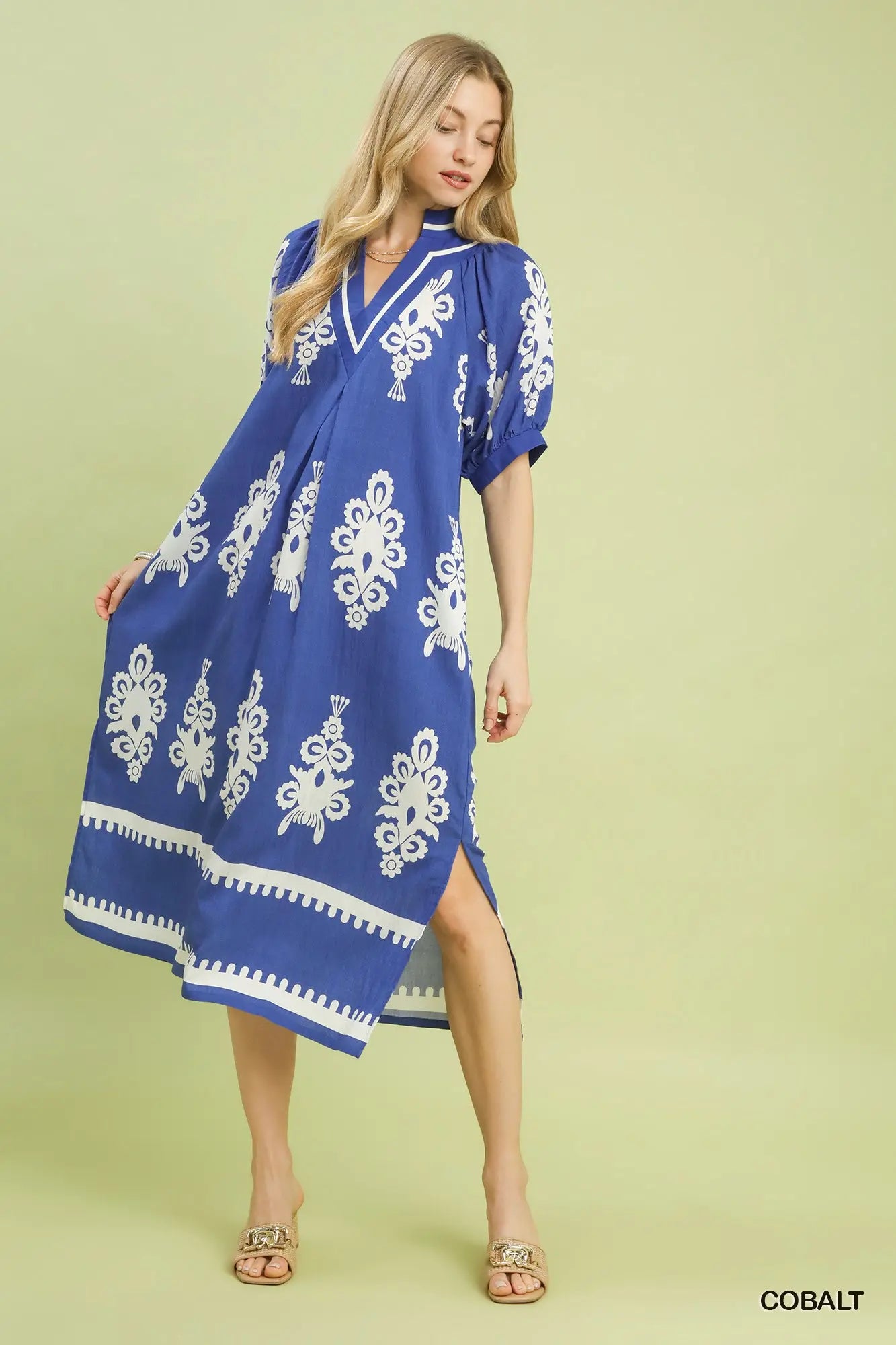 Umgee Cobalt Blue Print Dress