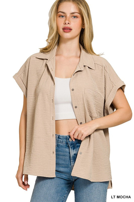 Zenana Button Down Woven Top