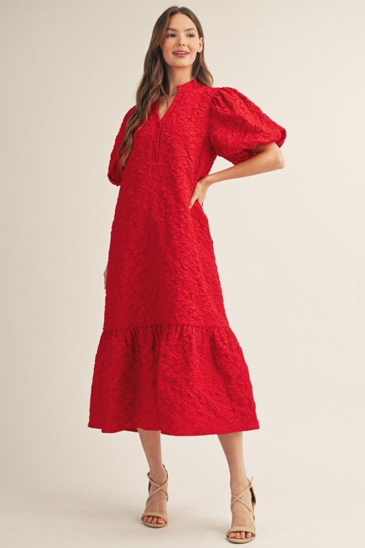 Jodifl Red Jacquard Midi Dress