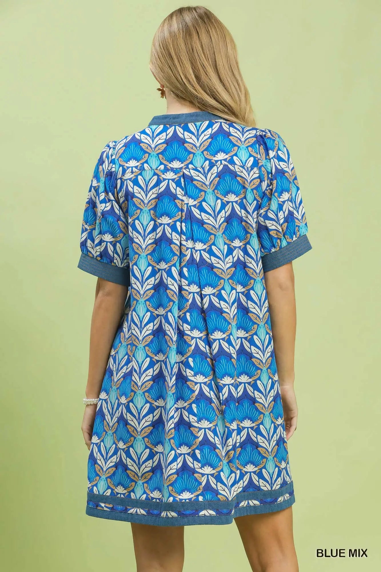 Umgee Blue Mix Denim Trim Dress