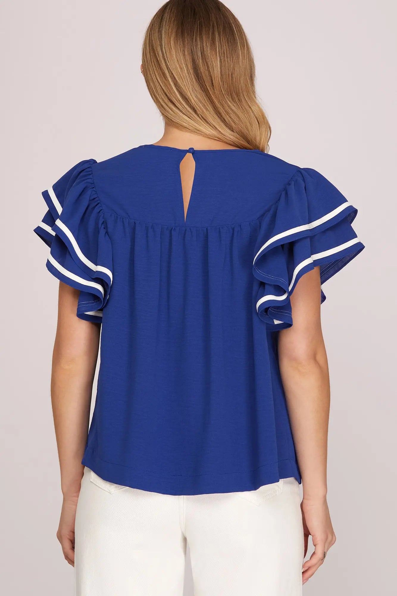 She & Sky Royal Ruffle Top