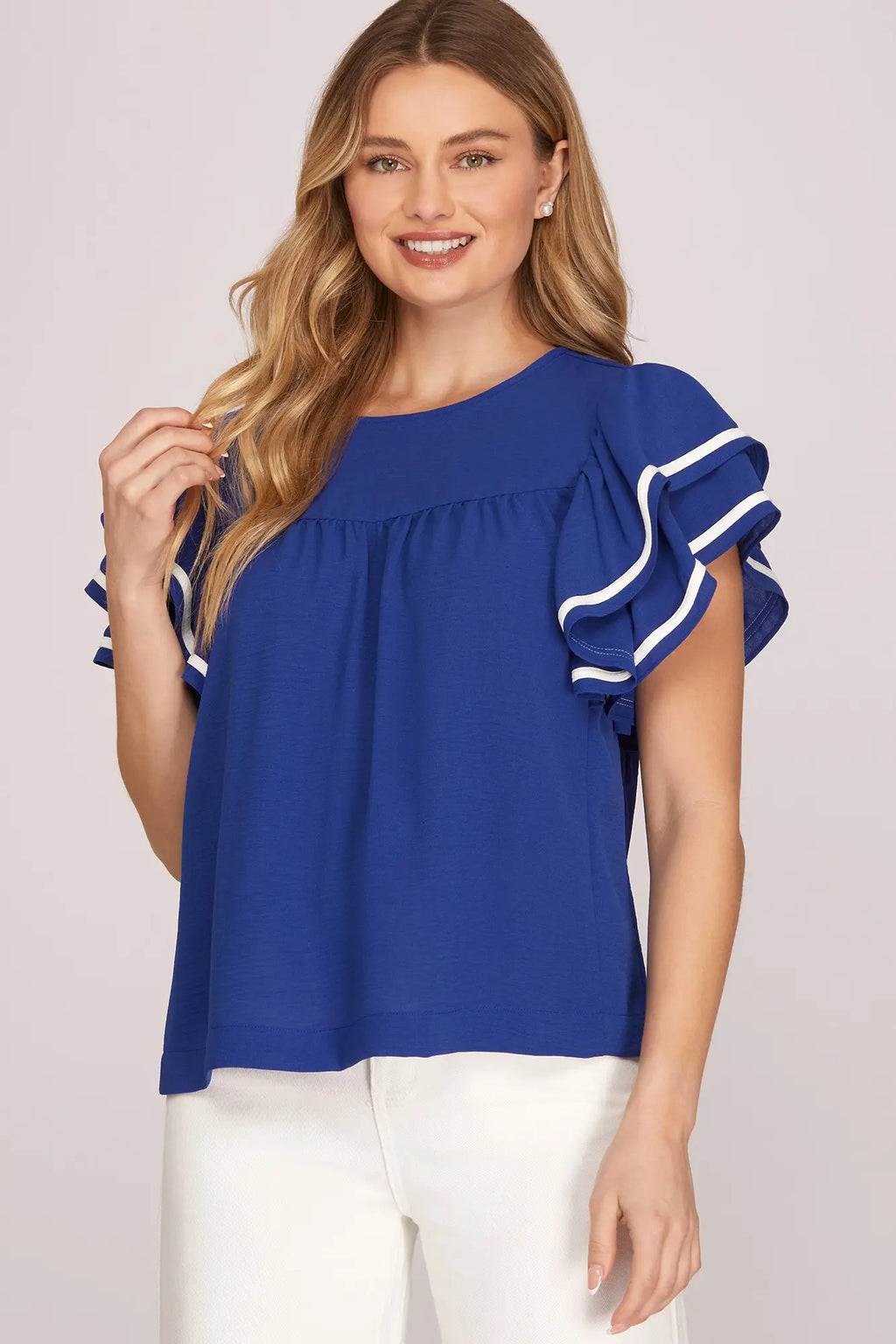 She & Sky Royal Ruffle Top