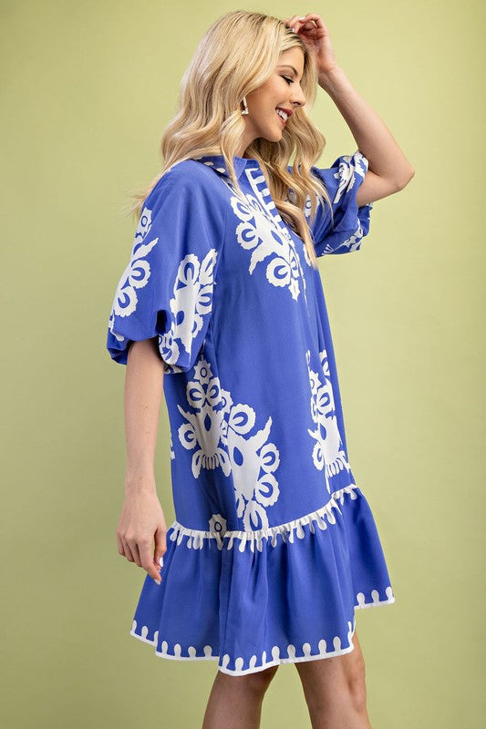 Umgee Blue Print Dress Plus