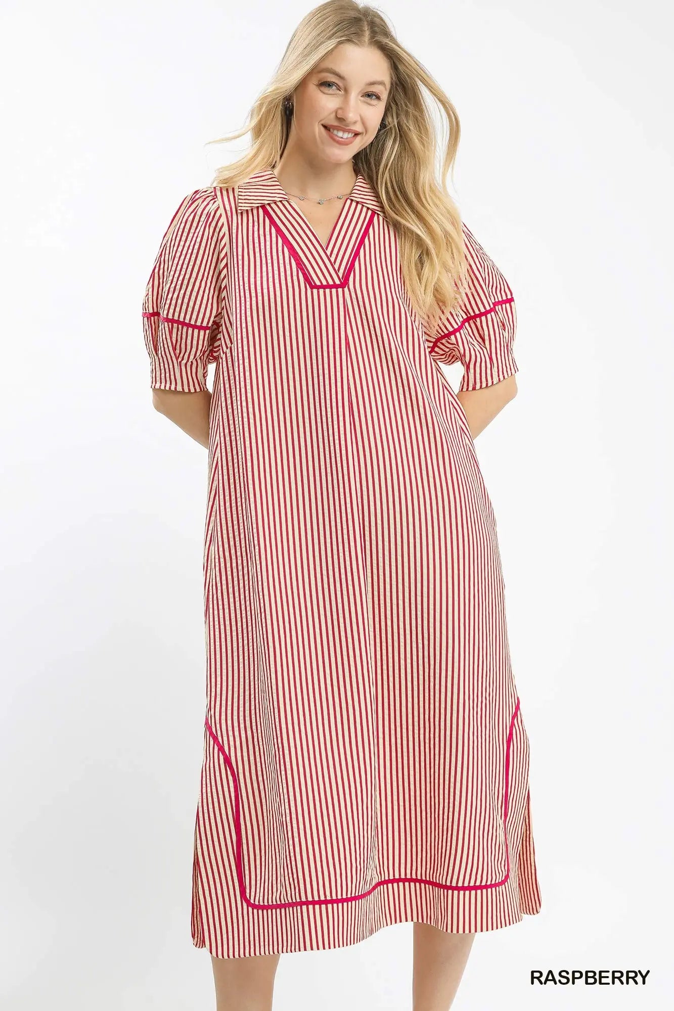 Umgee Raspberry Stripe Long Dress