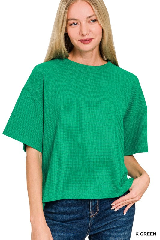 Zenana Double Knit Side Slits Hi Low Short Sleeve Top