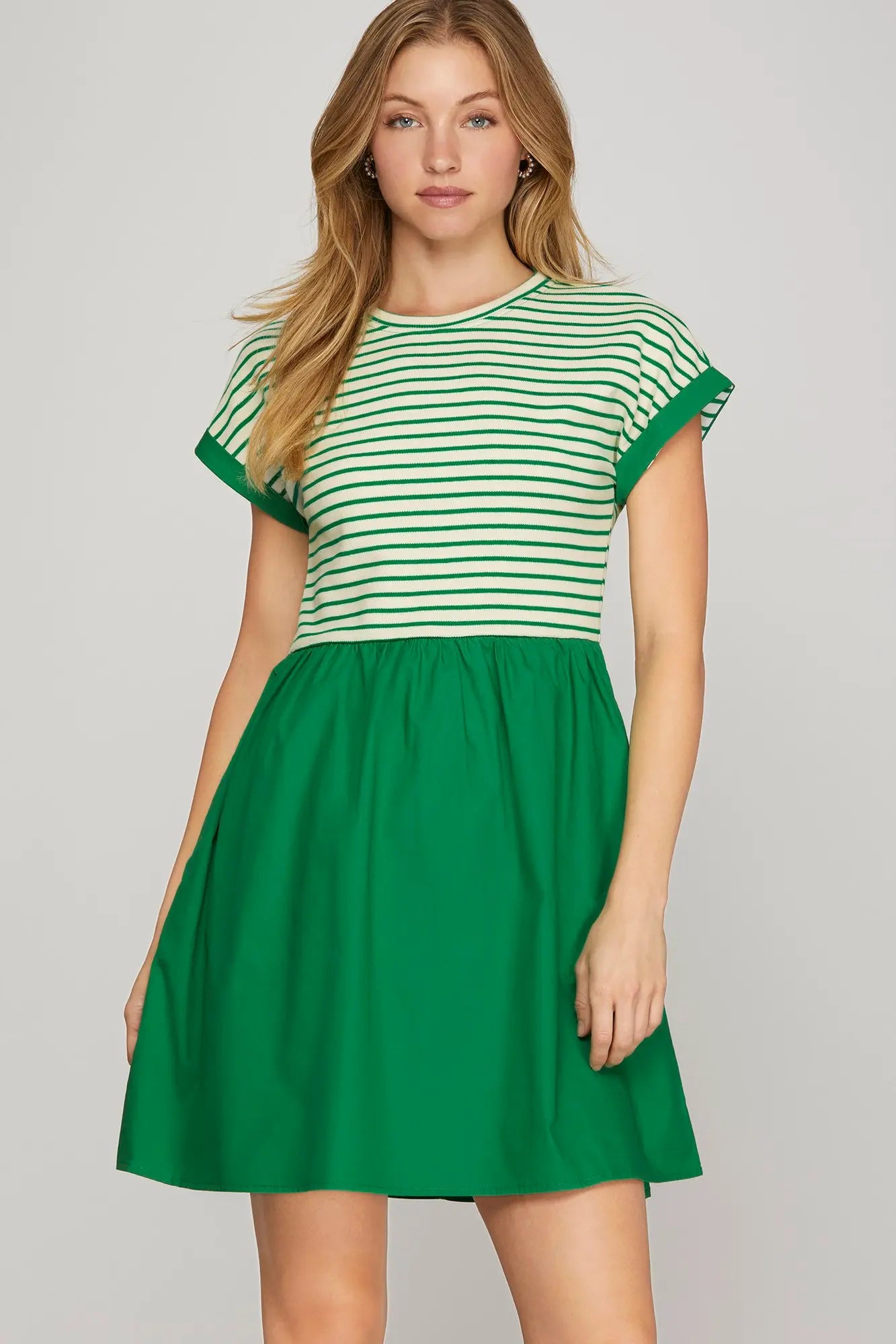She & Sky Green Knit and Poplin dress