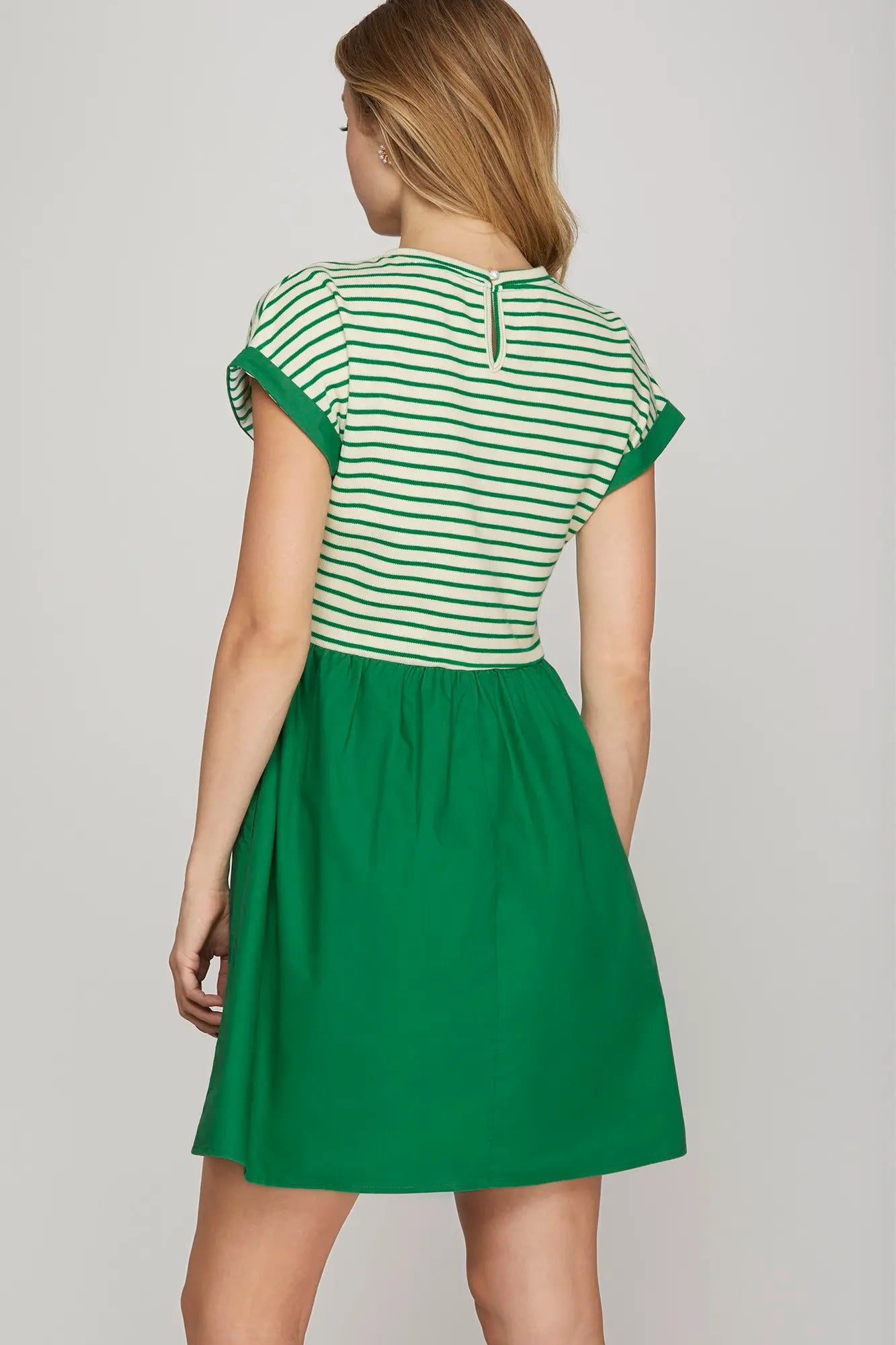 She & Sky Green Knit and Poplin dress